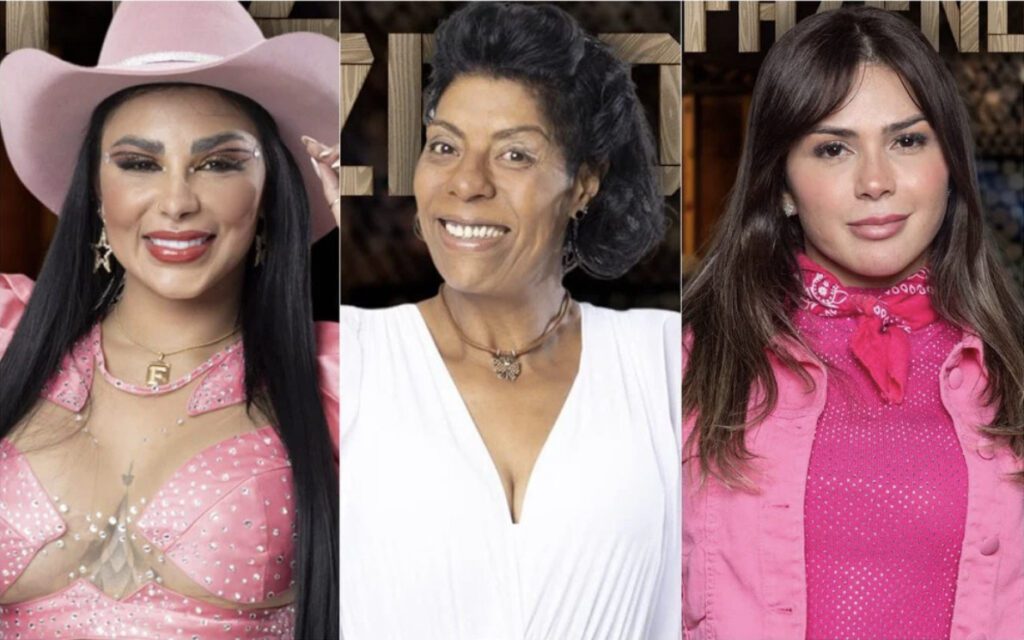 As três participantes que estão na roça de A Fazenda: Jenny Miranda, Márcia Fu e Nadja Pessoa