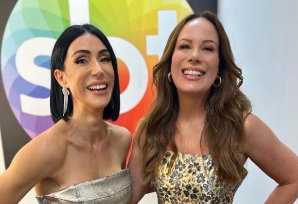 Michelle Barros e Regina Volpato nos bastidores do SBT