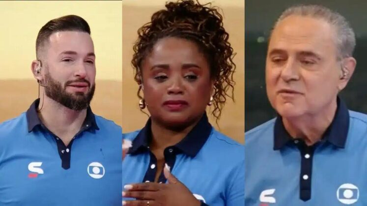 Diego Hypolito, Daiane Santos e Luis Roberto choram na conquista da medalha