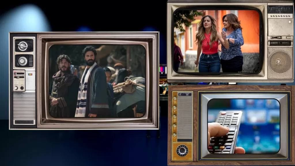 arte com imagens de Paulo O Apóstolo e As Filhas da Senhora Garcia em telas de TV